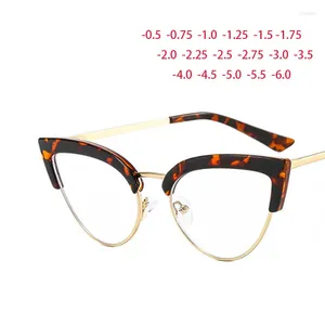 Zonnebril Cat Eyes Half metalen frame Heldere lens Bril Eenvoudig Bijziendheid Nerdbril Graad -0,5 -1,0 -2,0 -3,0 -4,0 tot -6,0