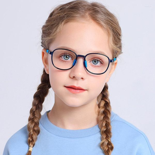 Lunettes de soleil enfants TR90 Anti-bleu ovale lunettes souples cadre fille couleur Durable plaine garçon lunettes mignon ordinateur décoratif