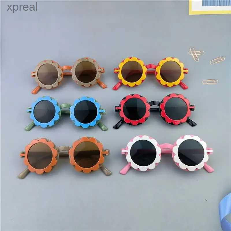 Sunglasses Childrens round sunglasses childrens cute cartoon flower shaped glasses baby fashionable color sunglasses boys and girls glasses 2023 new WX