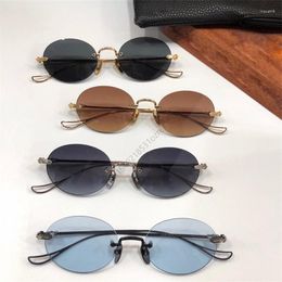 Zonnebril Chroom Kleine Ovale Randloze Cut Lens Vrouwen Mannen 2023 Merk Designer Top Kwaliteit Metalen Ronde Frame Pilis Uv400 Bril