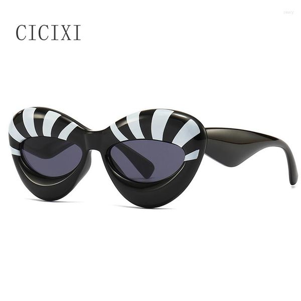 Lunettes de soleil CICIXI rétro noir blanc rayure oeil de chat femmes hommes marque de mode concepteur lentille ovale couleur bonbon nuances lunettes de soleil