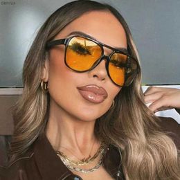 Lunettes de soleil Lunettes de soleil pilotes surdimensionnées pour femmes pour femmes rétro Double Bridge Visors Sun Visors Unisexe 90S Yellow Driving Grashesl240403