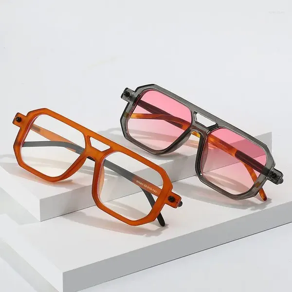 Gafas de sol clásicas Retro con puentes dobles para mujer, gafas de sol Vintage de diseñador de marca, gafas con gradiente rosa a la moda para mujer