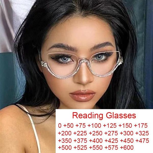 Gafas de sol Clear Diamond Cat Gafas Gafas Fashion Fashion Anti Blue Light Half Frame Feinestone Luxury Designer Feises 3S225P