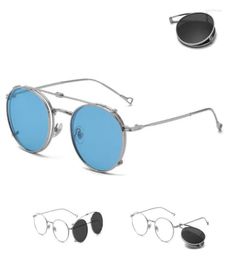 Zonnebrillen clip vouw gepolariseerde punk metalen ronde dubbele laag afneembare lens zonnebrillen UV400 voor mannen vrouwen visdrivingsungla2187706