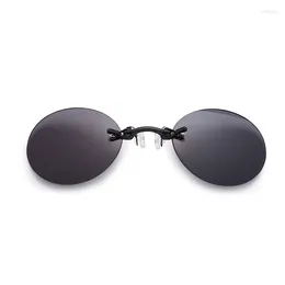 Lunettes de soleil Clip sur le nez rond homme femme conception sans cadre Mini lunettes de soleil Vintage mâle femme marque de mode lunettes sans monture