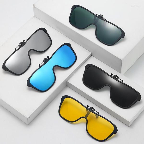 Lunettes de soleil Clip On Polarized Men Driving Lunettes Flip Up Lens Pochromic Yellow Night Vision Anti-UV