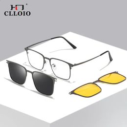 Lunettes de soleil CLLOIO 3 en 1 polarisé aimant Clip lunettes cadre hommes femmes myopie lunettes de Prescription optique lunettes de soleil 231118