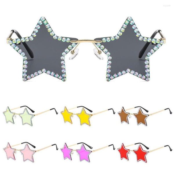 Lunettes de soleil colorées en forme d'étoile UV400 Protection rétro mode strass Pentagone lunettes de soleil noir Party Favors