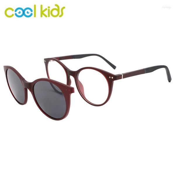 Lunettes de soleil COOLKIDS unisexe lentilles pliables pince sur lunettes TR90 myopie Prescription ronde lunettes de lecture cadre C8012