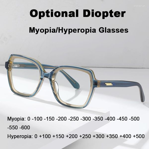 Gafas de sol Gafas graduadas personalizadas Miopía 0-600 Hipermetropía 0-500 Acetato completo Anti luz azul Anteojos Gafas graduadas retro