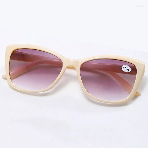 Gafas de sol Cute Jelly-color Lady's Cateye Gafas de lectura UV400 Lente gris Lector de doble uso para exteriores