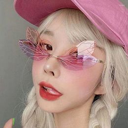 Zonnebrillen schattige dames libel vlinderrandloze vrouw gepersonaliseerde feestdecoratieve bril in trend