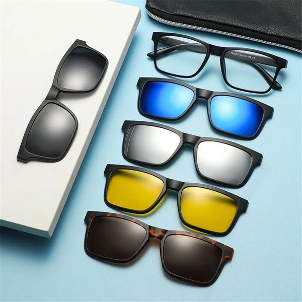 Lunettes de soleil Cycling / conduite Clip magnétique polarisé sur les lunettes de soleil UV400 Protection des verres noirs Cadre avec des lunettes de soleil Clip