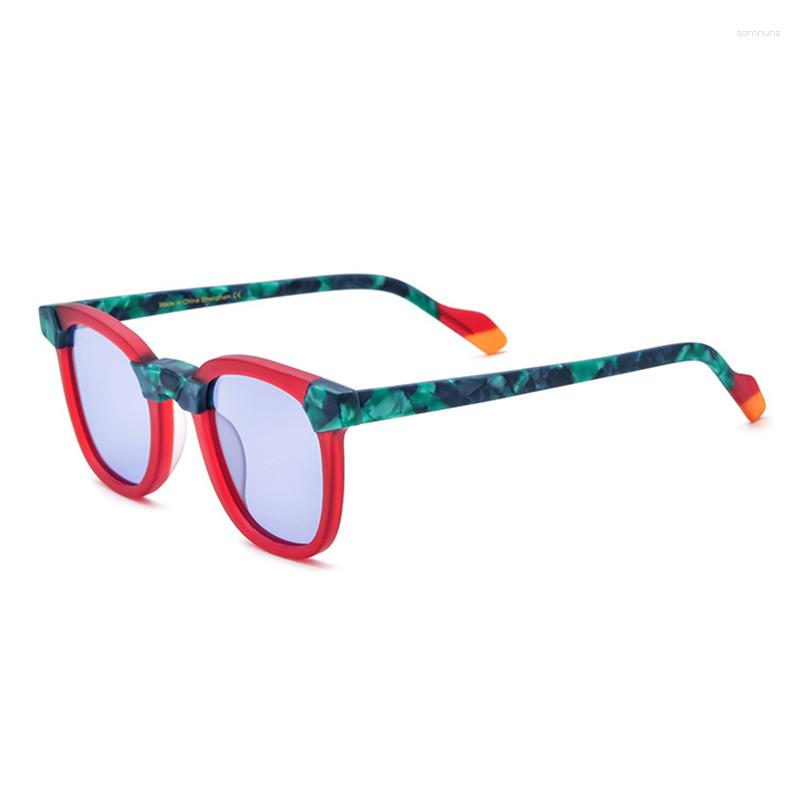 Sonnenbrille Designer Marke Retro Quadratisch Rot Brillengestell Für Männer Patchwork Stil Handgemacht Matte Acetat Solar Shades
