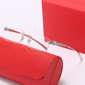 Gafas de sol de diseñador sin montura con cabeza de leopardo, monturas de cuerno de búfalo, lentes transparentes, marca para hombres y mujeres, venta al por mayor vintage con caja, gafas carti