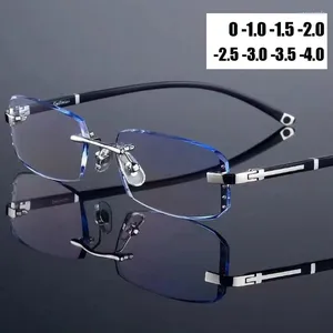 Lunettes de soleil coupe diamant myopie lunettes anti lumière bleue sans monture ordinateur près de la vue lunettes hommes fini prescription moins lunettes