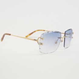 Zonnebril Diamant Snijden Randloze Mannen Oversize C Draad Brillen Vrouwen Voor Zomer Heldere Glazen Metalen Frame Gafas 230828