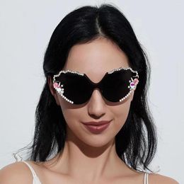 Lunettes de soleil Diamond Cat clouted Cat Eye Elegant Elegant Women's Big Face Visage Slipper UV 400