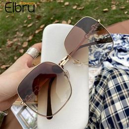 Gafas de sol Elbru Vintage Square Marco grande Horsebit Metal Colorful Lens Sunshades UV400 Gafas de sol para hombres y mujeres