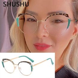 Lunettes de soleil élégant Green Leopard anti-bleu clair Cat Eye Femmes Glasse Retro Designer Eyeglasse Cadre pour femmes tendance