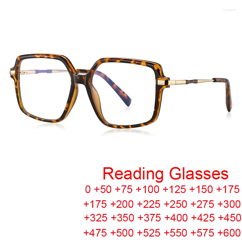 Óculos de sol elegantes mulheres quadradas óculos de leitura moda marca presbiopia óculos vintage leopardo grande quadro anti luz azul 2 3