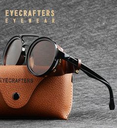 Lunettes de soleil Eycrafters 2021 Vintage Men Sampunk Goggles Lunettes de soleil Femmes Rétro Shades Cuir avec boucliers latéraux Round Su2458749