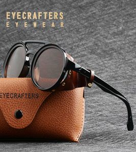 Lunettes de soleil Eycrafters 2021 Vintage Men Sampunk Goggles Lunettes de soleil Femmes Rétro Shades Cuir avec boucliers latéraux Round SU7048474