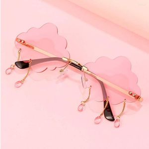 Lunettes de soleil Eyeezi sans monture mignon pour les femmes à la mode Vintage créatif des années 90 drôle en forme de nuage rose Festival Disco lunettes