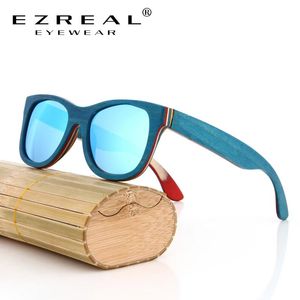 Gafas de sol Ezreal Diseñador de la marca Gafas de sol de madera Nuevos hombres Gafas de sol polarizadas de madera para monopatín azul con caja original Gafas retro vintage