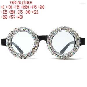 Lunettes de soleil mode Anti lumière bleue lunettes de lecture pour femmes rondes multicolore strass Bling lunettes noir presbytie XN