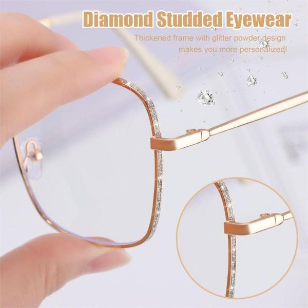 Gafas de sol de moda antifatiga para el cuidado de la visión, gafas de ordenador, gafas de gran tamaño, gafas cuadradas Vintage, gafas con tachuelas de diamantes