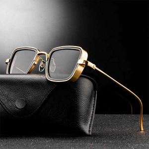 Zonnebrillen Modebrand Classic Outdoor Summer Designer Vintage Design Steampunk Shades Man and Women Small Mirror Dikke metalen vierkant frame