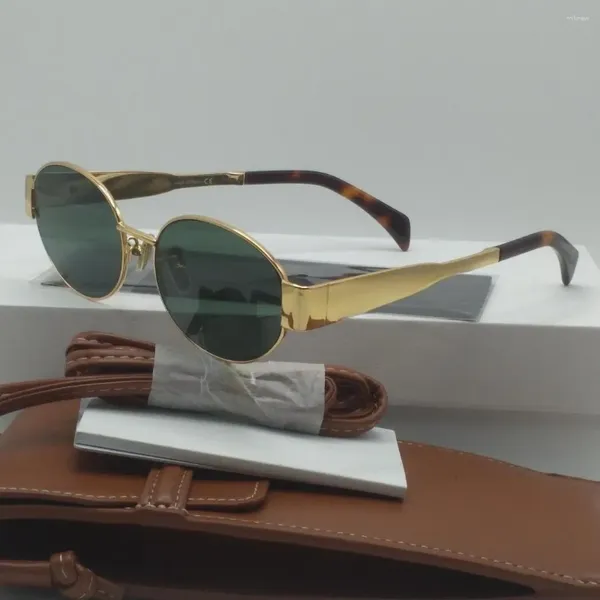 Gafas de sol Diseñador de marca de moda Gafas de lujo para hombres y mujeres Borde dorado Oval UV400 Paquete de bolsa marrón gratis