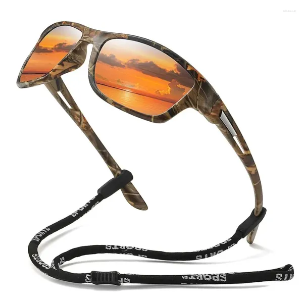 Gafas de sol Patrón de camuflaje de la moda Sports Polarized Sun Gases con cadena Hombres Mujeres en bicicleta de escalada Skiing UV400 Eyewear