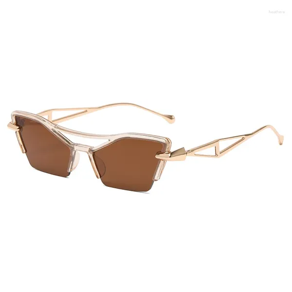 Lunettes de soleil mode œil de chat semi-sans monture femmes hommes tendances Punk lunettes de soleil creuses femme Y2k dégradé nuances lunettes Oculos