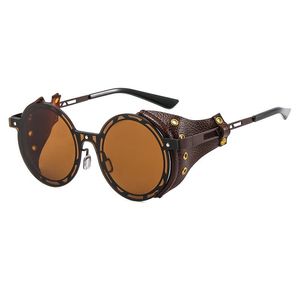 Lunettes de soleil mode classique marque Designer ronde Steampunk hommes femmes Vintage Punk cuir Wrap gothique lunettes de soleil pour homme lunettes