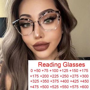 Zonnebril Fashion Clear Leopard Presbyopie Brillen TR90 Cat Eye Bril Frames Anti Blauw Licht Computer Lezen Dioptrieën 0- 600Sunglasse