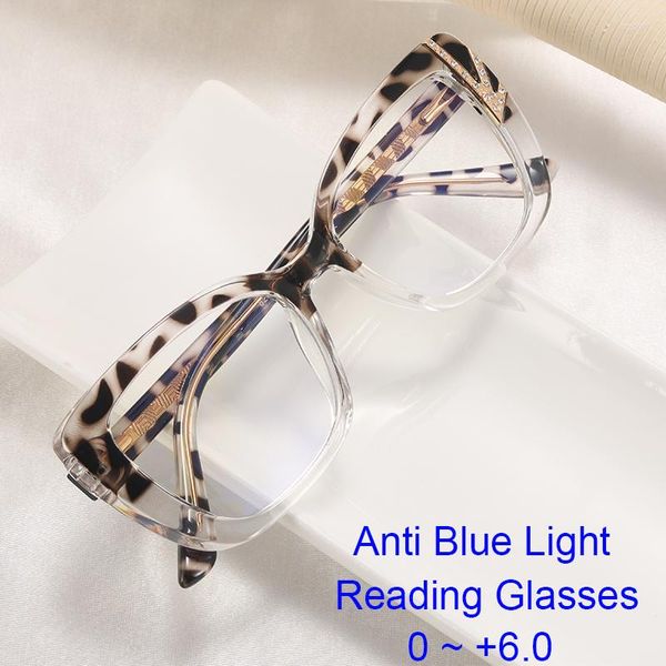 Lunettes de soleil mode clair léopard lunettes de lecture femmes 2023 élégant strass Anti lumière bleue dégradé lunettes TR90 carré