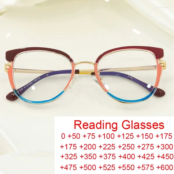 Lunettes de soleil Mode Coloré Cat Eye Anti Blue Light Lunettes Femmes TR90 Tricolor Couleur Big Frame Ordinateur Lecture Presbytie 0 à 6