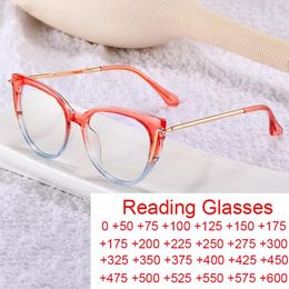 Zonnebril Modeontwerper Anti Blauw Licht Vrouwen Leesbril Metalen Cat Eye Merk Kleurverloop Frame Presbyopie Brillen Plus