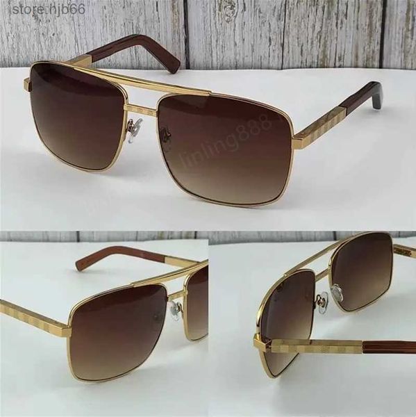 Gafas de sol Gafas de sol de diseñador de moda para hombres 0259 Actitud Metal Corte UV Cuadrado Dorado Marrón Anti-ultravioleta Lente Uv400 Calidad superior con caja Q7x9