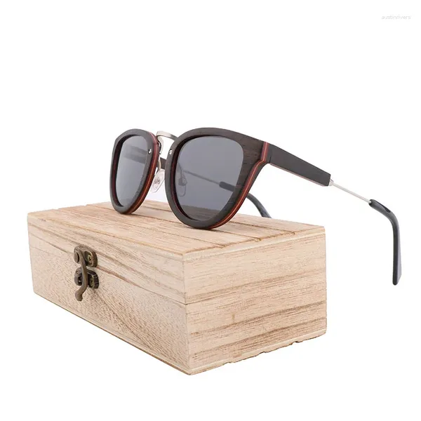 Lunettes de soleil mode ébène bois polarisé femmes lunettes à la main cadre en bois hommes conduite lunettes nuances Gafas Designer rétro