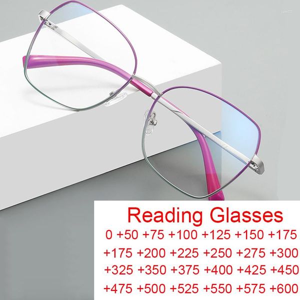 Lunettes de soleil Fashion Elegant anti-bleu Lunes Lumières Femmes Luxury Cat Oeil Irrégulier Métal Big Frame Reading Computer Spectacles 2 3