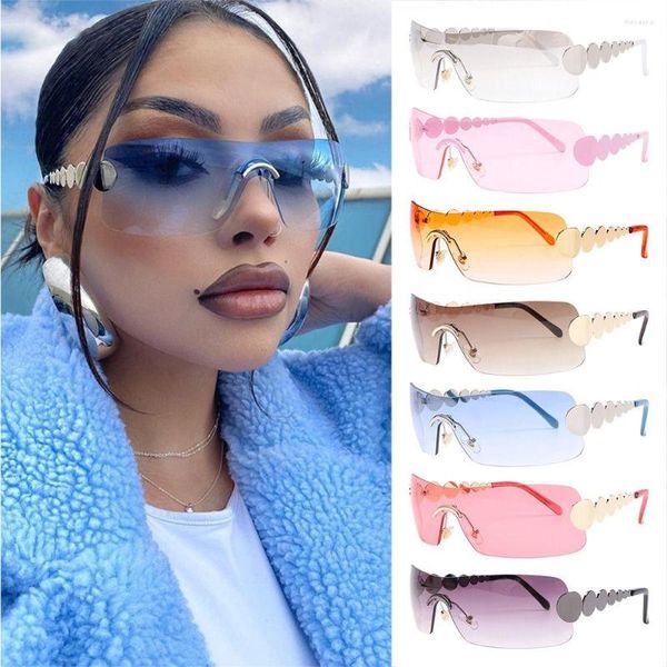 Lunettes de soleil mode lunettes sans monture 2000'S nuances Y2K lunettes de soleil enveloppantes pour hommes femmes