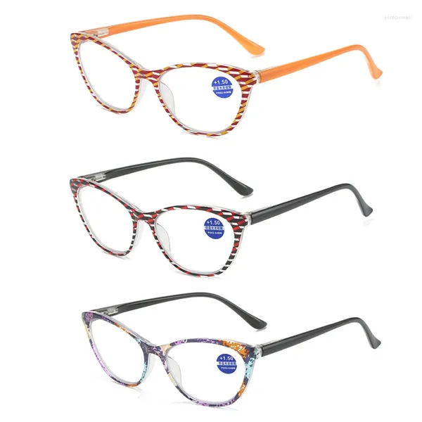 Gafas de sol Gafas de lectura florales de moda para mujeres Paquete de 3 Lectores de ojos de gato ultraligeros LLadies Flowers Anti Blue Light Eyeglasses Fuerza