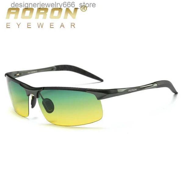 Zonnebrillen Fashionframes Aoron Aluminium Dag Nacht Vision Men Polariseerde bril Bril Merk Originele bril Mannelijk ontwerp Luxe Rijden Q231219