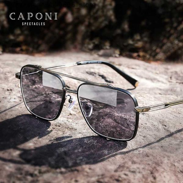 Gafas de sol Marcos de moda CAPONI Pure Titanium Hombres Conducción de automóviles Cool Sun Shades Polarizados Fotocromáticos UV400 Gafas cuadradas para BS21028 Q231219