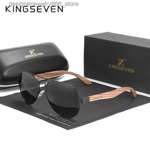 Sonnenbrillen Moderahmen KINGSEVEN 2023 Neue handgefertigte Holz Polarisierte Herrenbrille UV400 Schutz Spiegel Brillen Holztempel Oculos Z5518 Q231219