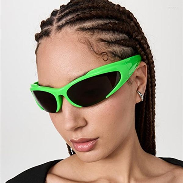 Lunettes de soleil mode vert Rectangle Sport hommes femmes Y2k Wrap Vintage rouge Film miroir ombre lunettes cyclisme mâle lunettes de soleil UV400